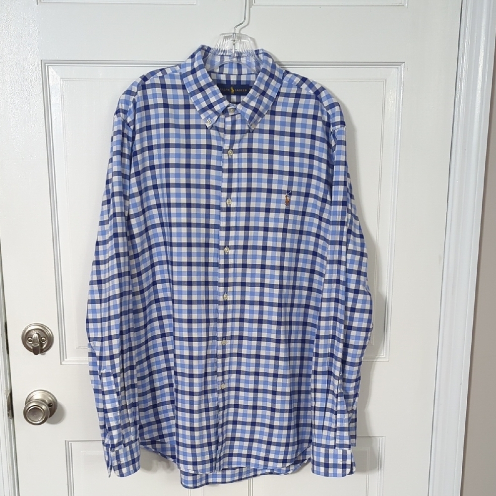 Ralph Lauren Blue Checkered Men's XL Button Front and Collar Shirt